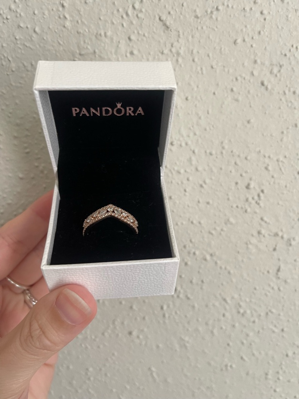 Pandora Rose Gold V-Shape Ring with Clear Stones